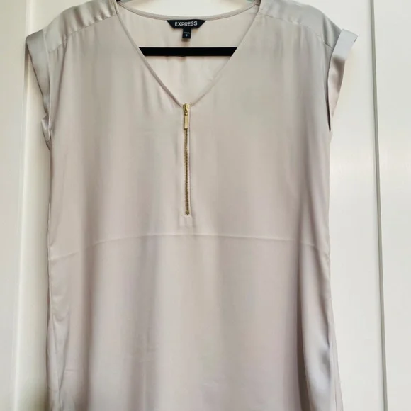 Express Short Sleeve Satin Blouse - Picture 6 of 9